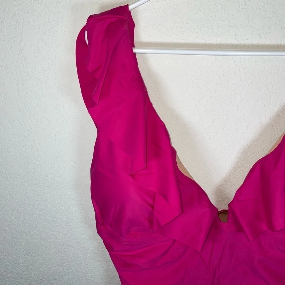 J.Crew bright pink ruffled one piece swimsuit